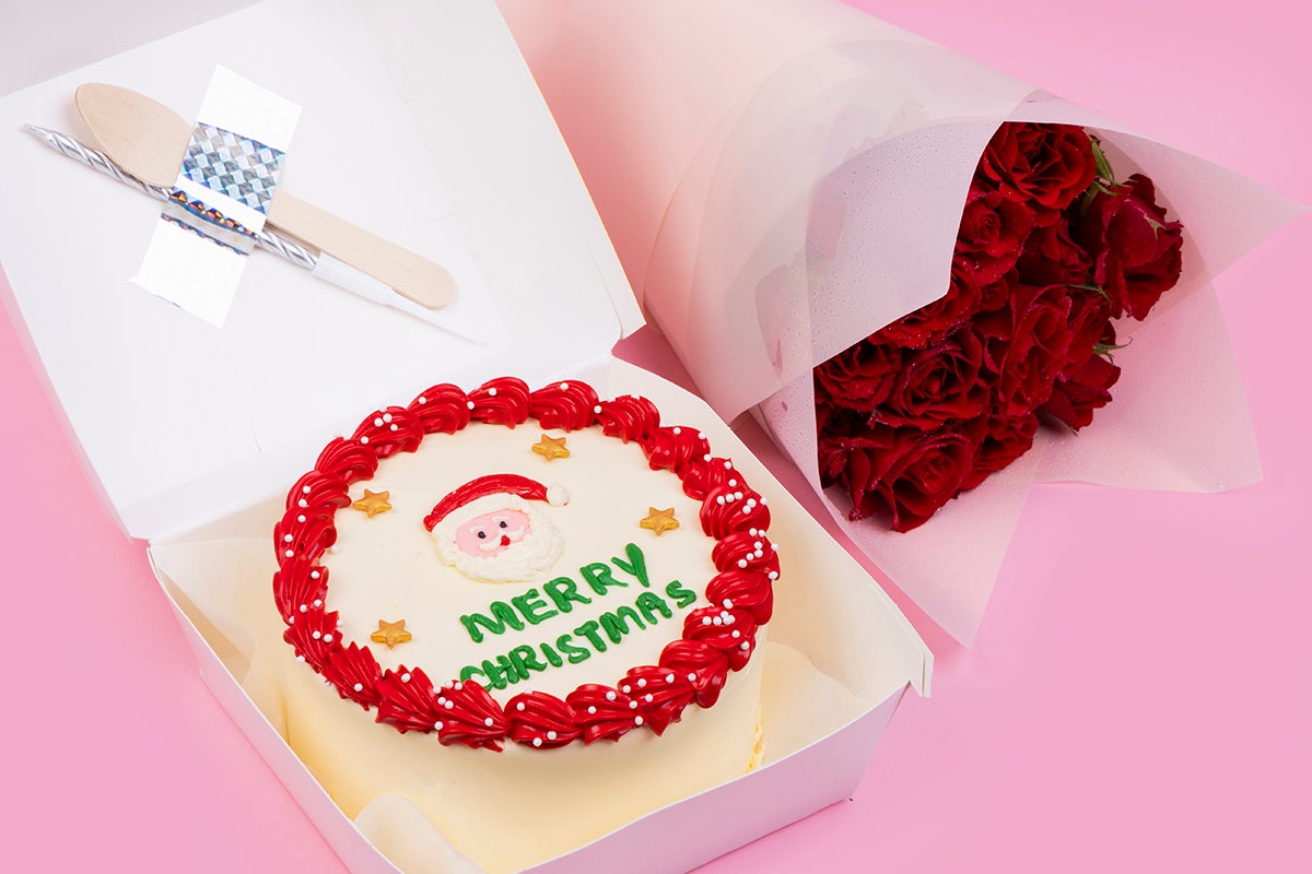 White Santa Cake with Flowers