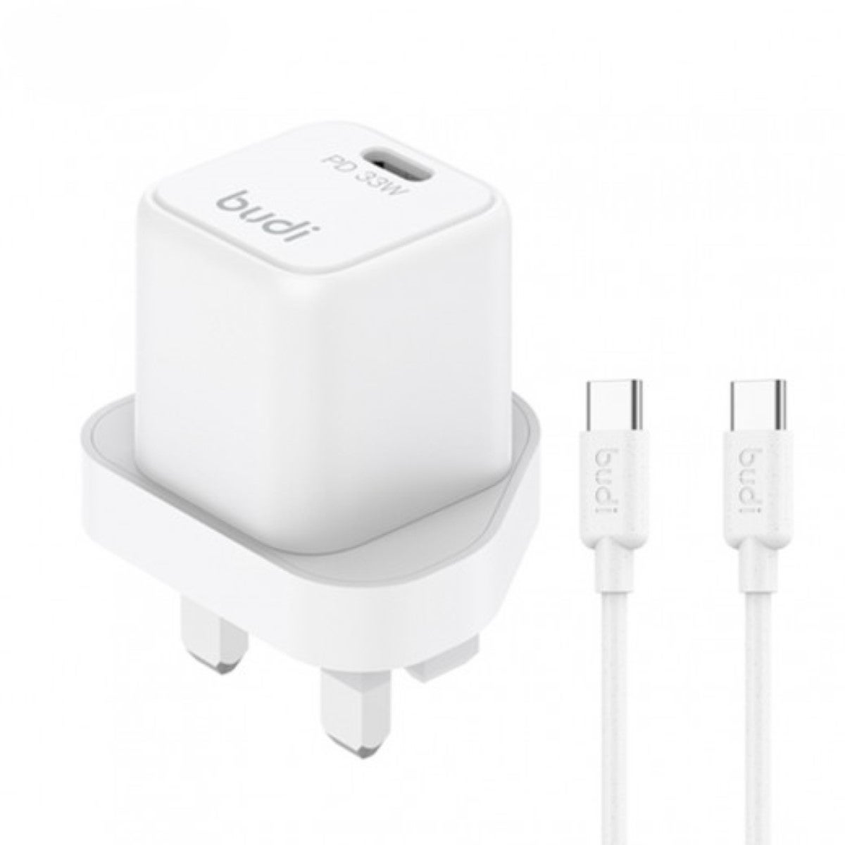 Budi Usb C Pd Gan Wall Charger 65W+ Type C To Type C Cable Uk Plug