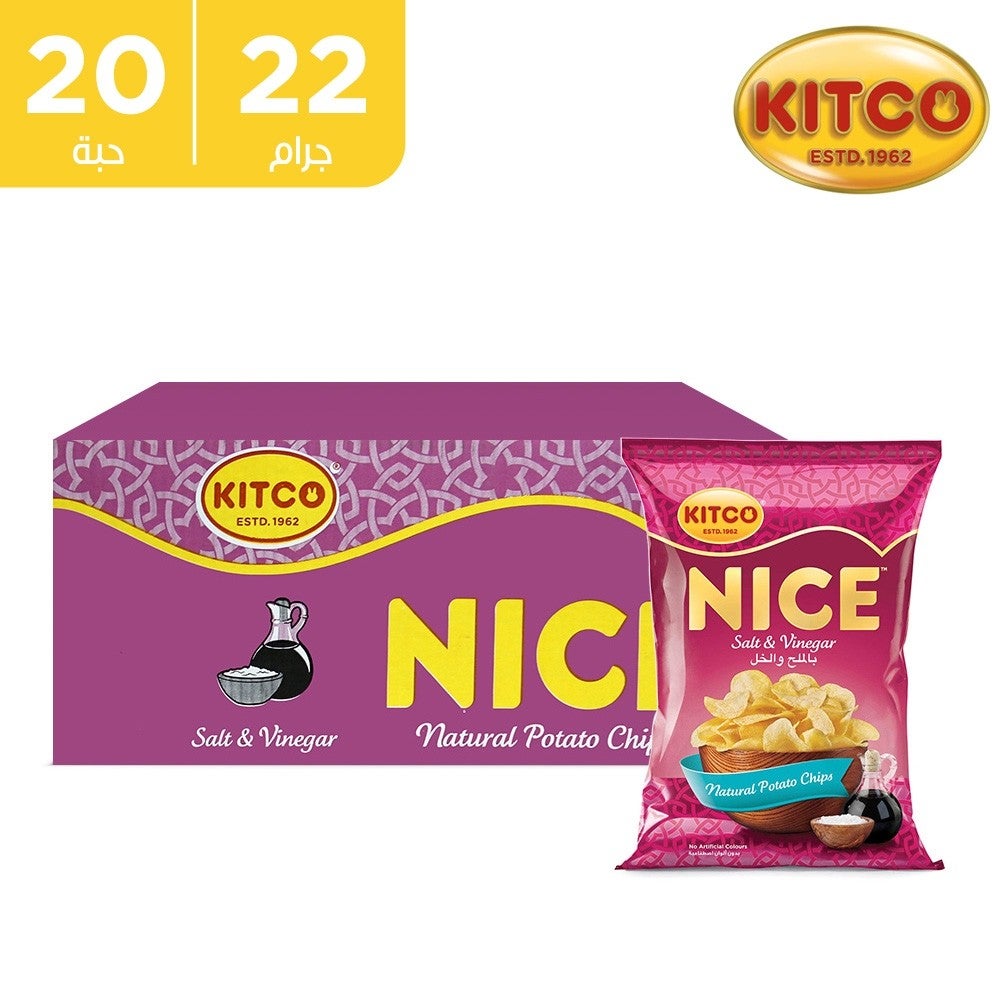 Kitco Nice Salt & Vinegar Natural Potato Chips 20 x 22 g