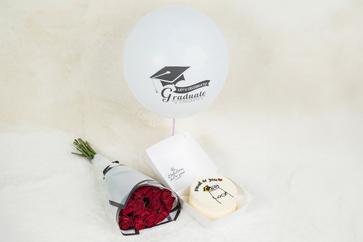 Proud Of You Cake Flowers White English Baloon