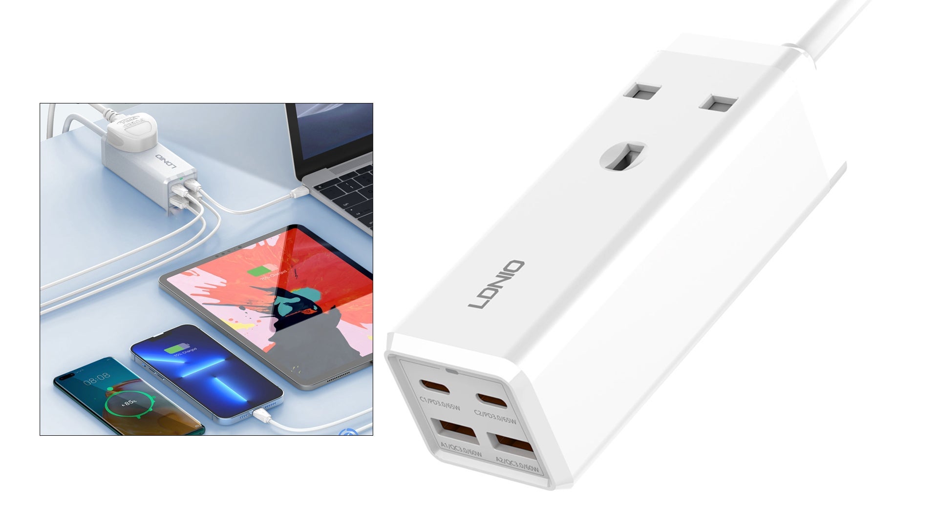 2500W Fast Charging Desktop Power Strip with 2 Type-C & 2 USB-A 65W LDINO
