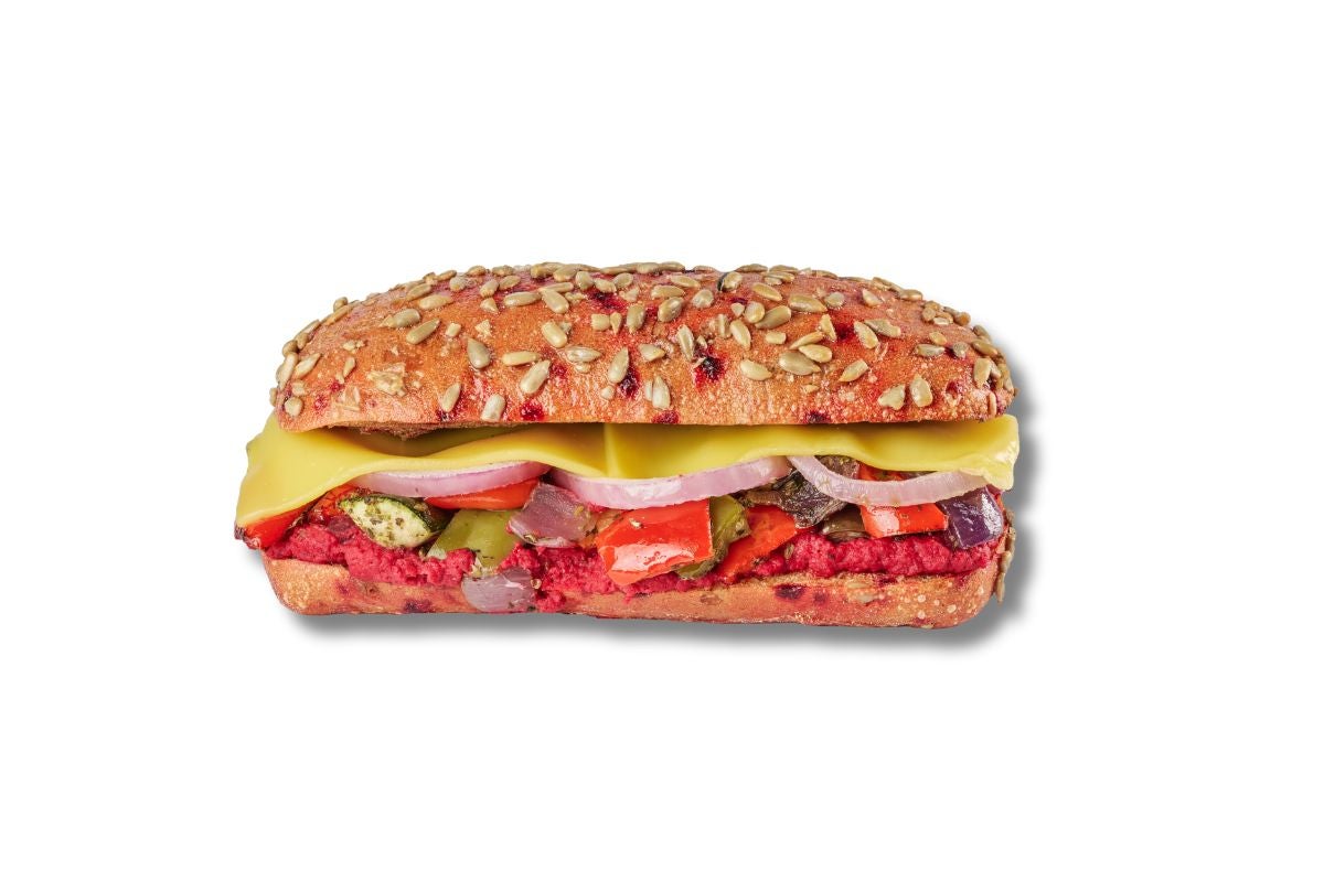 Beetroot, Roasted Veg and Hummus Ciabatta