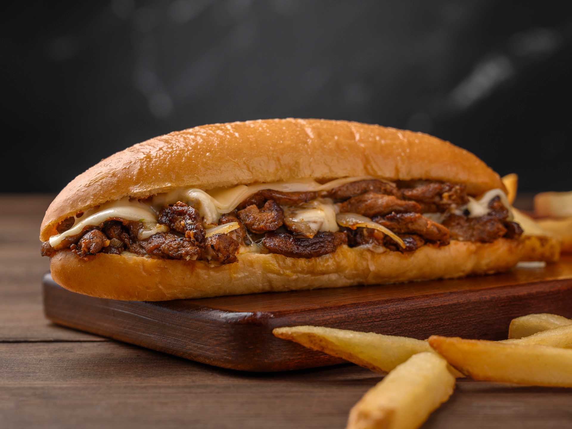 Mushroom Cheese Steak Sandwich & Fries