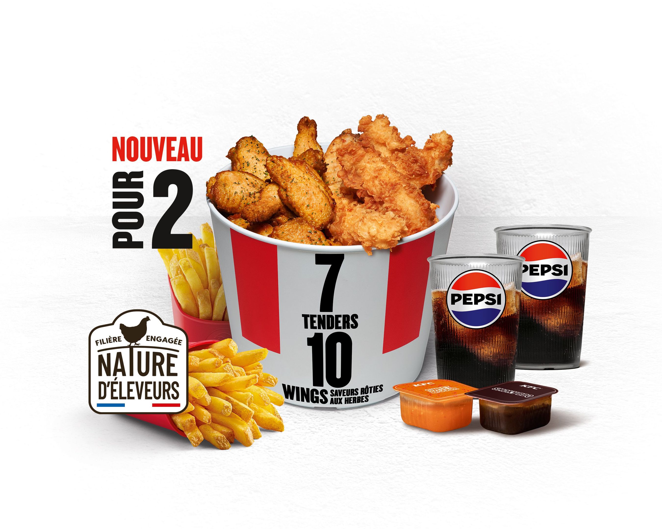 MENU BUCKET DUO - 10 WINGS SAVEURS ROTIES AUX HERBES + 7 TENDERS
