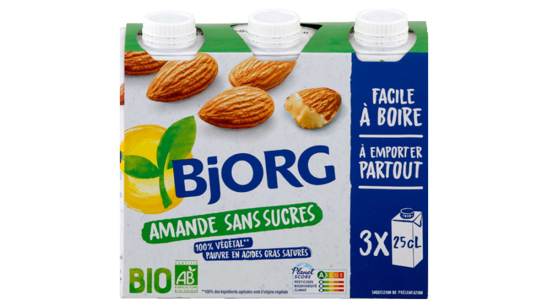 Bjorg Boisson amande sans sucres Les 3 briquettes de 25cl