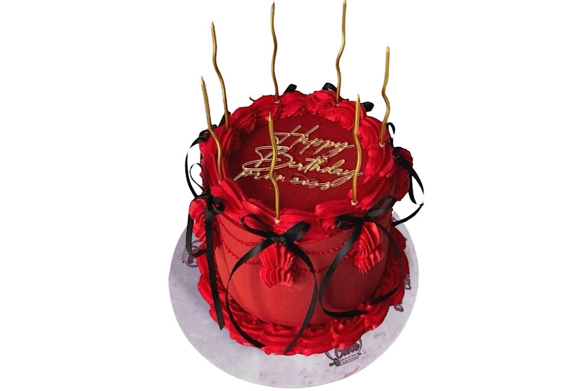 Red ribbon cake