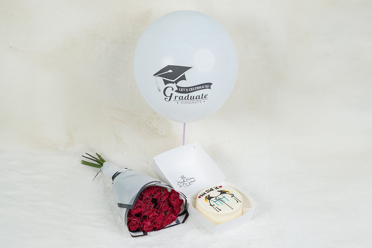 You Did It Cake And White English Baloon