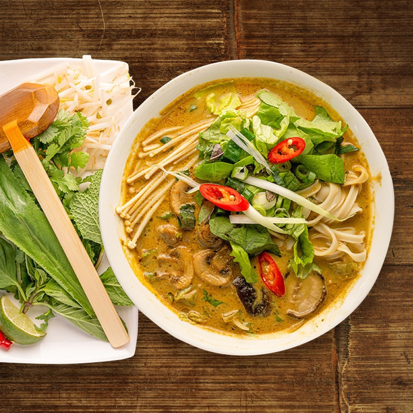 3 mushroom curry noodle soup