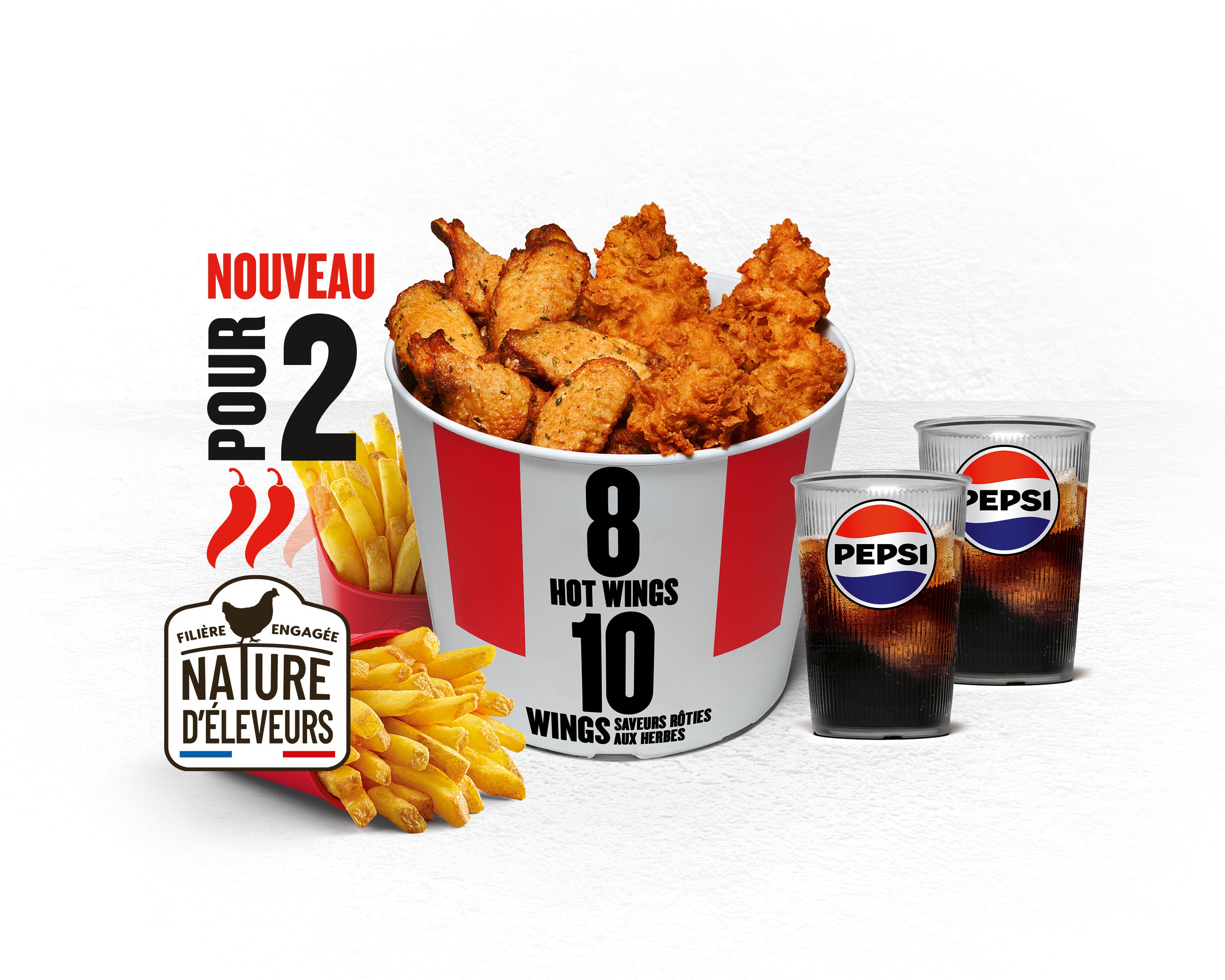 MENU BUCKET 10 WINGS® SAVEURS RÔTIES AUX HERBES+ 8 HOT WINGS®