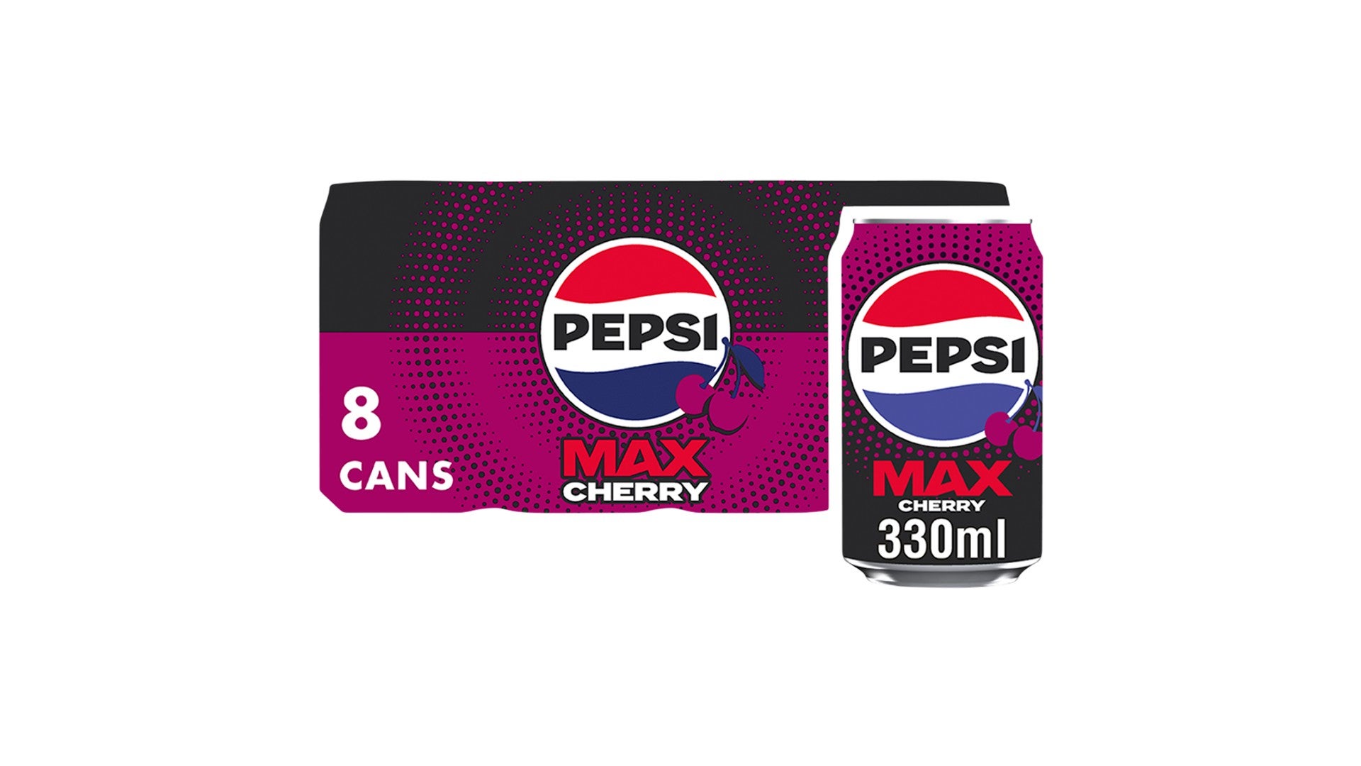 Pepsi Max Cherry No Sugar Cola Can 8 x 330ml