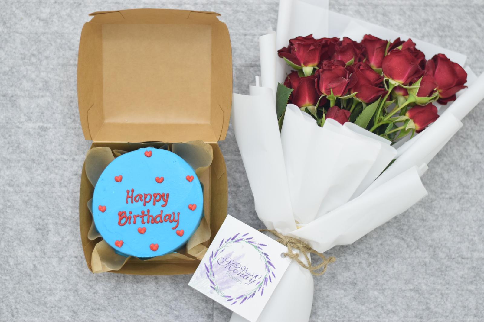 Hb Blue Cake With Red Roses