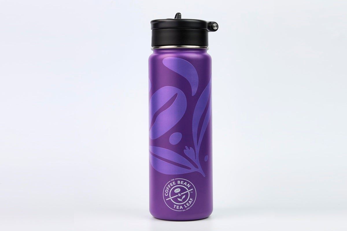 Vacuum insulated water bottle with flip up straw - dark purple