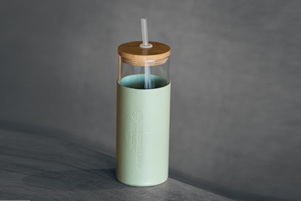 Cold Cup With Lid & Leatherette Wrap - Green